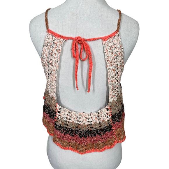 Handmade Crochet Halter Cropped Tank Top Small Cutout Pink Striped Festival Boho - Picture 3 of 4